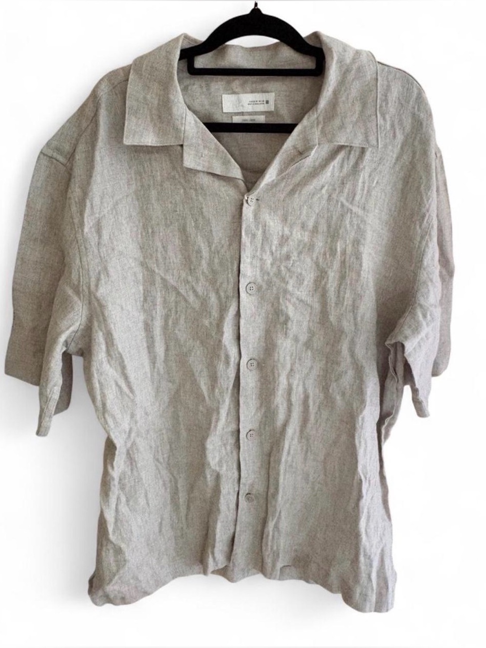 Zara Men’s Short-Sleeve Linen Button-Down in Light Beige